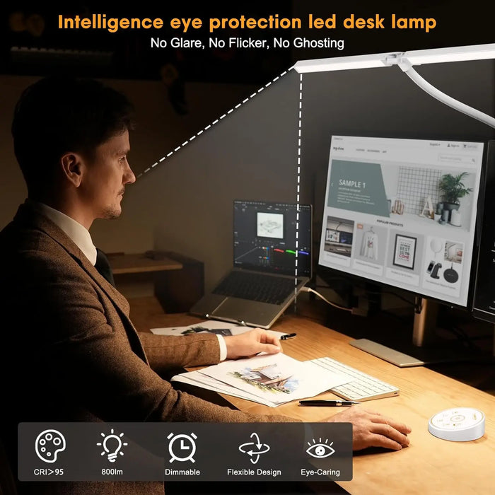 Double-Head LED Desk Lamp – Wide, Adjustable Lighting with 10 Brightness Levels