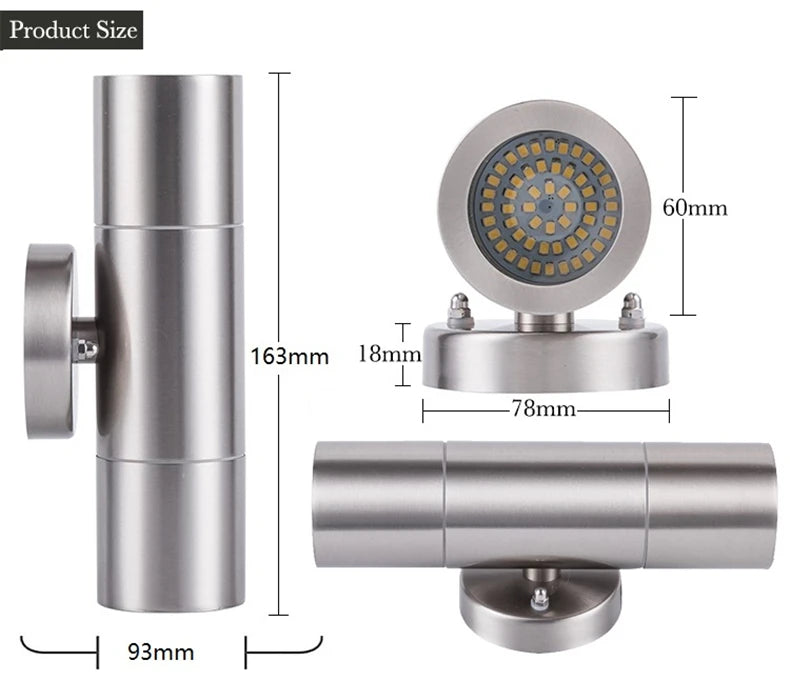 Stainless Steel LED Wall Light – IP65 Waterproof GU10 Up Down Outdoor Sconce SF