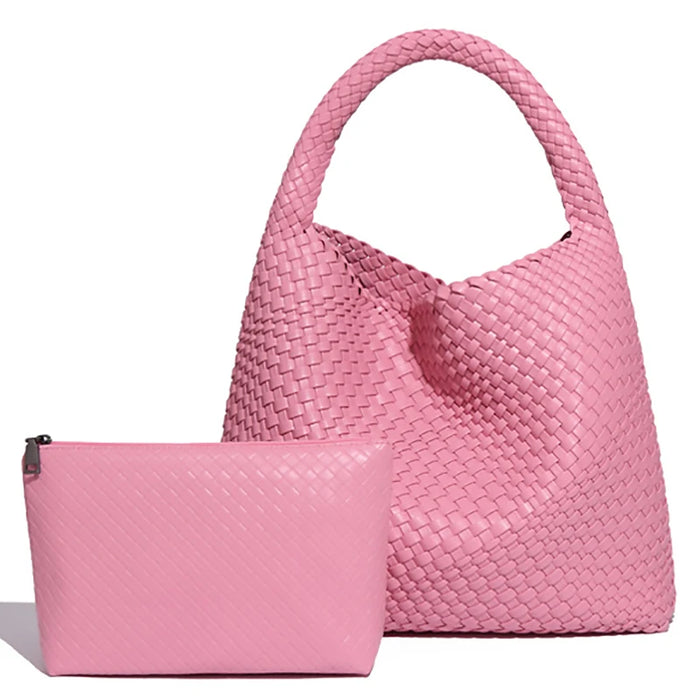 Woven Tote Bag  with Purse for Women – Large Soft Leather Shoulder Bag for Work, Beach & Travel - Samanta Factory