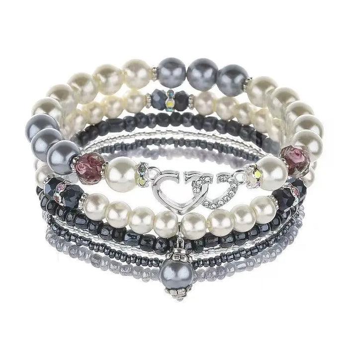 Bohemian Bracelet Set – Stackable Beaded Bangles with Crystals & Pearls for Everyday Wear