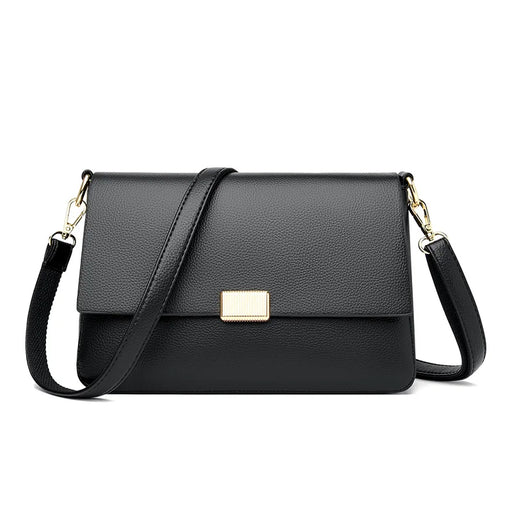 Women’s genuine leather handbag – square ruched shoulder bag with hasp closure and large capacity

