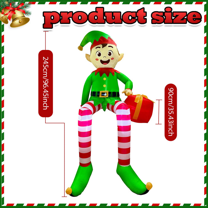 Christmas Inflatable Elf – 8FT Outdoor Yard Decoration with LED Lights