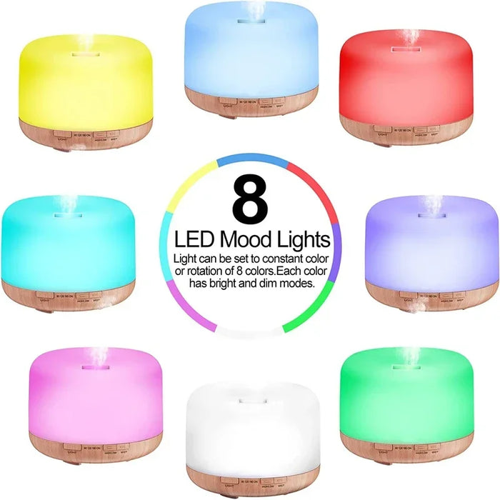 Aroma Diffuser – Compact Wood Grain Design with 7-Color Night Light