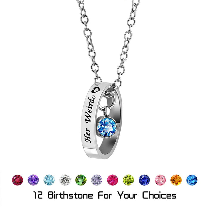 Custom Name Circle Necklace – Birthstone Ring Pendant for Women SF