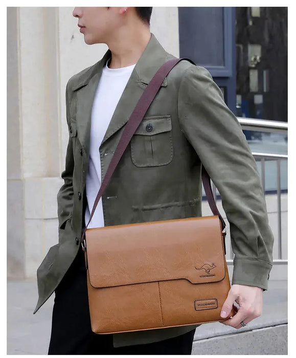 Men’s Business Satchel Bag – Slim PU Leather Shoulder Bag SF