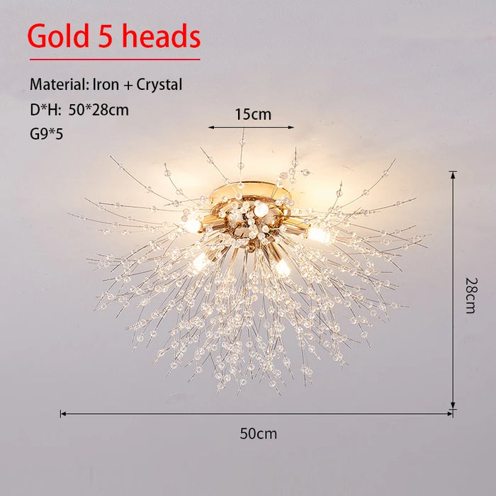 Crystal Dandelion Ceiling Light – 4-Light Nordic Chandelier for Living Room & Dining Room