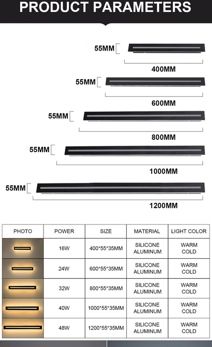 Waterproof LED Wall Sconce – IP65 Long Outdoor Light for Garden & Exterior Decor