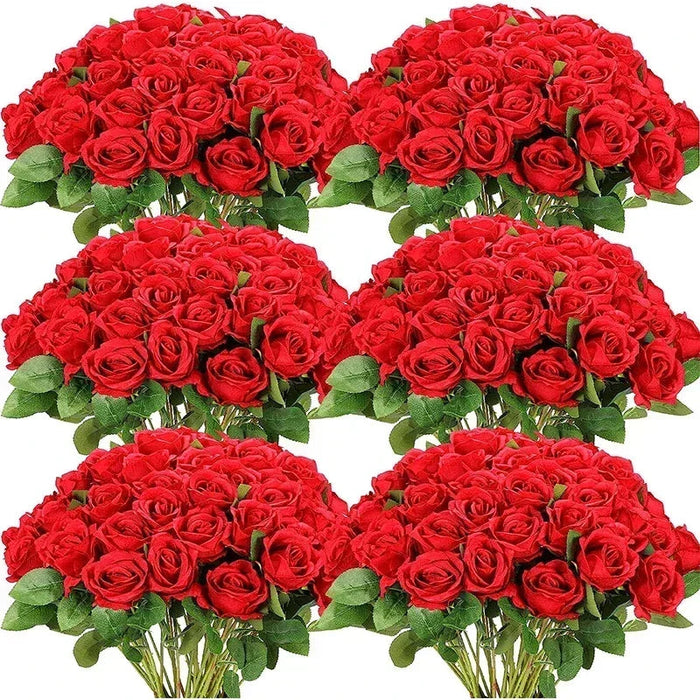 Artificial Velvet Roses – 50PCS Long-Stem Flower Bouquet SF
