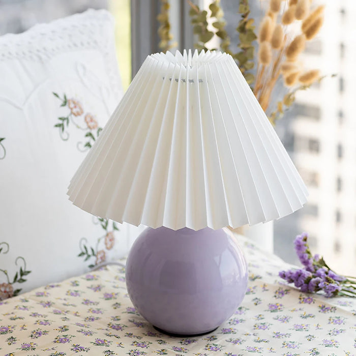 Korean Table Lamp – Vintage Pleated Fabric Shade with Ceramic Base