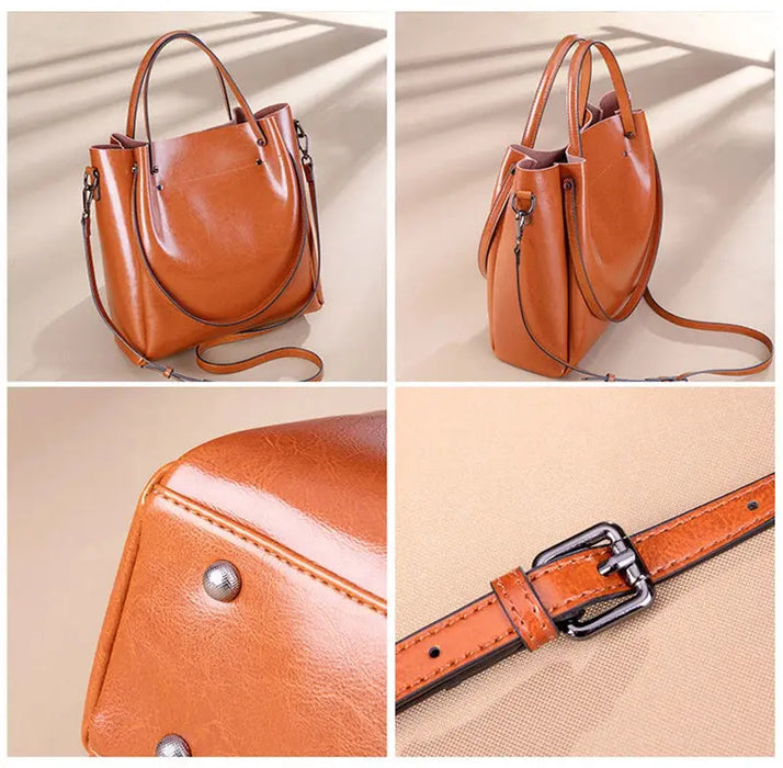 Vintage Cow Leather Shoulder Tote – Women’s Ruched Handbag SF