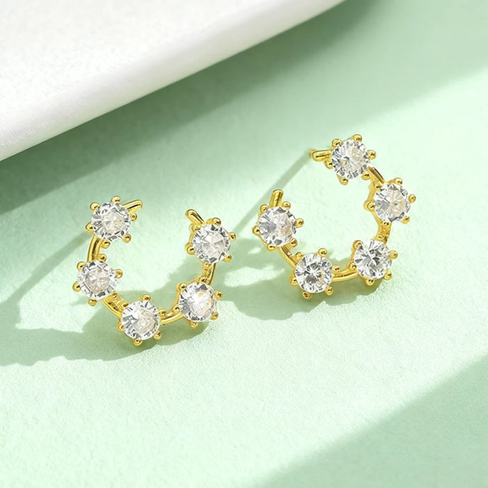 Moissanite 3.5mm Stud Earrings – 925 Silver Gold-Plated Half Hoop Design for Women