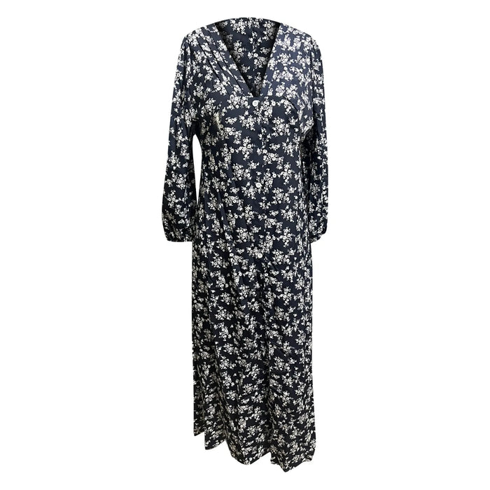 Women’s V-Neck Floral Maxi Dress – High-Waist Slit for Effortless Boho Chic - Samanta Factory