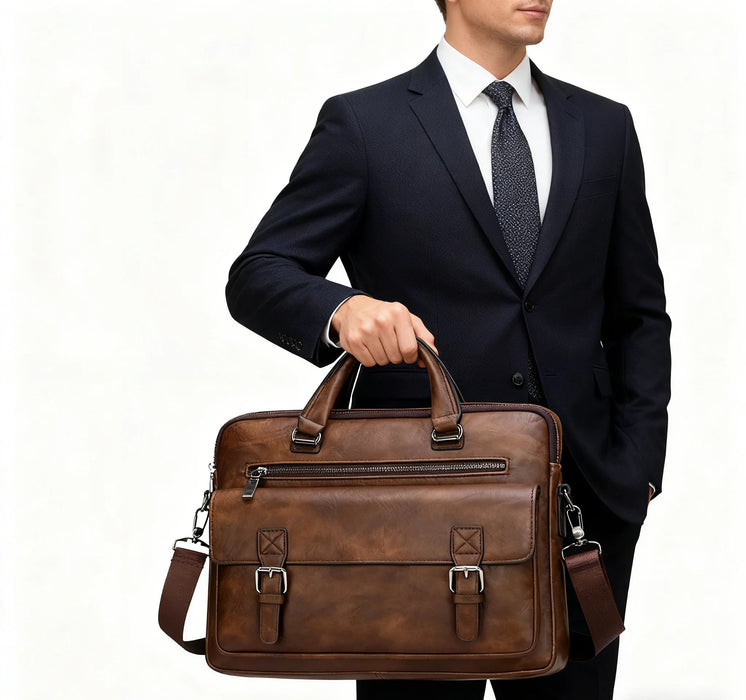 Business laptop briefcase with zipper and hasp closure and organized interior