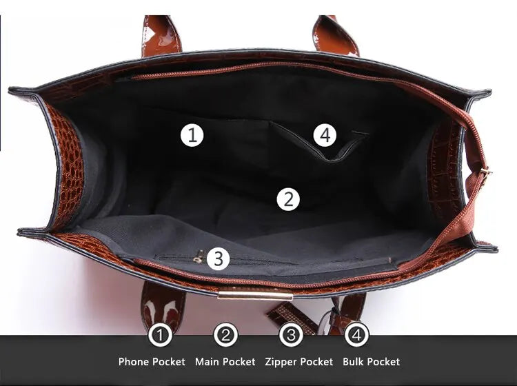Luxury Crocodile Pattern Handbag – Large Capacity Vintage Women’s Leather Tote Shoulder Bag SF