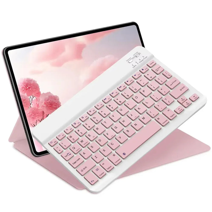 Compact Bluetooth wireless keyboard in 7 inch and 10 inch sizes with scissors switch chocolate key design rechargeable 80 hour battery for iPad Android Windows and macOS tablets and laptops