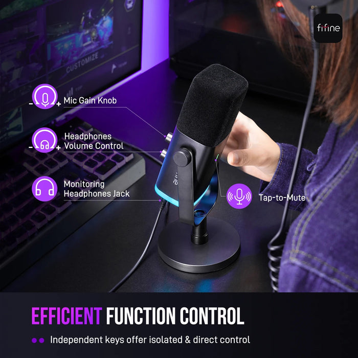 Dynamic USB/XLR Microphone – Cardioid with RGB Lighting & Noise Reduction SF