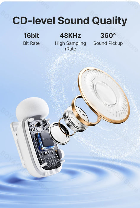 BOYA Mini Wireless Microphone – 2.4GHz Lavalier Mic with Charging Case for iPhone & Android