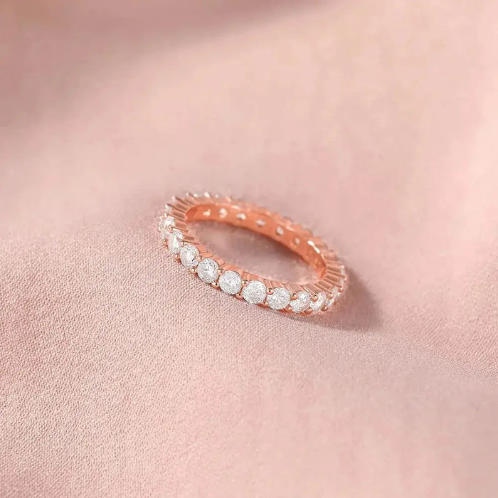 Sterling Silver CZ Eternity Stackable Ring – Women’s Round Cut Wedding Band SF