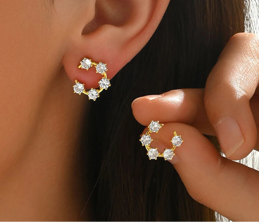 Gold-plated 925 silver 3.5mm moissanite stud earrings for women in half-hoop design