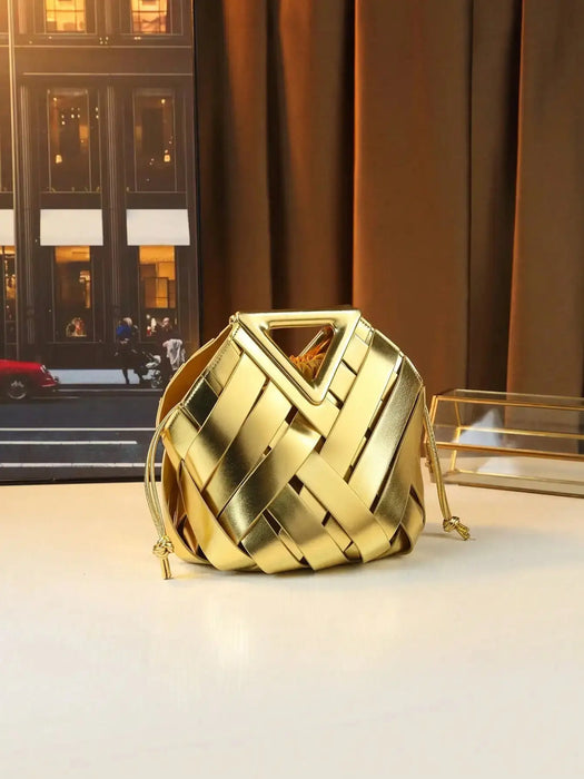 Woven Design Women Handbag, Tote Basket Bag, High-End Niche Inverted Triangle Shaped Fashion Commuter Bag, Casual Style SF
