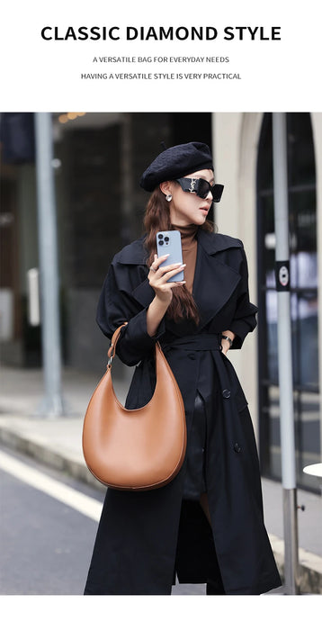 Half-Moon Shoulder Bag – Soft Versatile Leather Handbag for Women - Samanta Factory