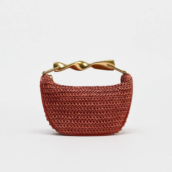 Women's Half Moon Straw Bag – Woven Bucket Crossbody Shoulder Bag for Summer Beach SF