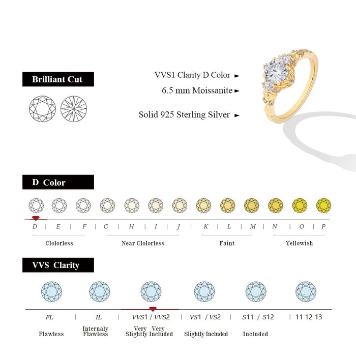 Moissanite Diamond Ring – 1CT D VVS1 Round Cut SF