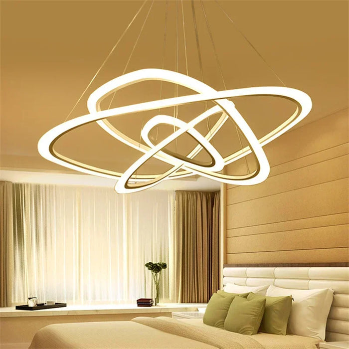 Art Deco Pendant Light – White Acrylic & Iron Chandelier with Remote Control - Samanta Factory