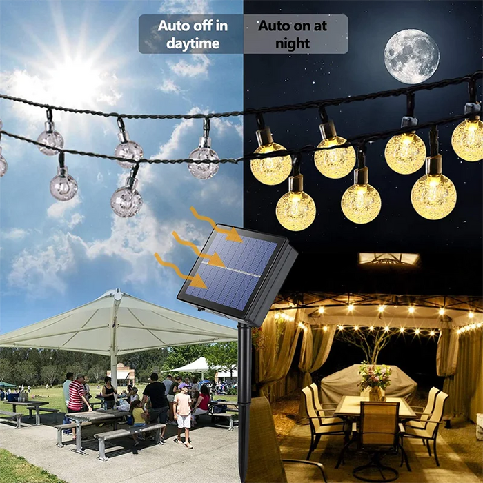Solar Crystal Globe String Lights – 60 LED Waterproof Fairy Lights with 8 Lighting Modes - Samanta Factory