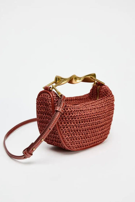 Women's Half Moon Straw Bag – Woven Bucket Crossbody Shoulder Bag for Summer Beach SF