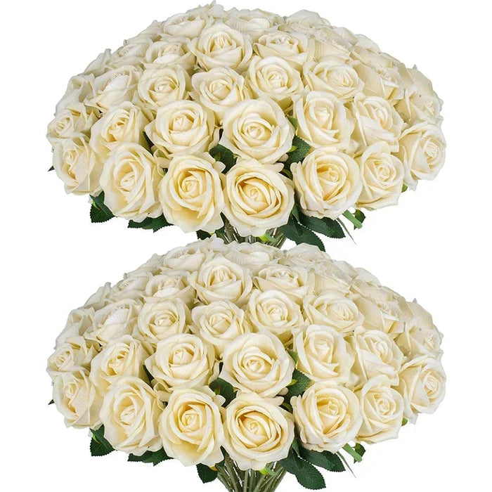Velvet Artificial Roses – Real Touch 50PCS Bouquet for DIY & Decor Samanta Factory
