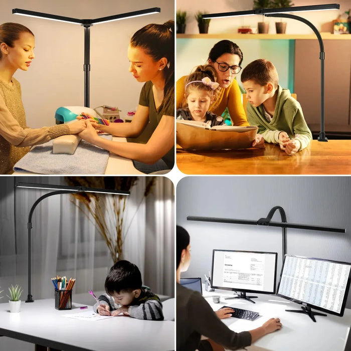 Double-Head LED Desk Lamp – Wide, Adjustable Lighting with 10 Brightness Levels