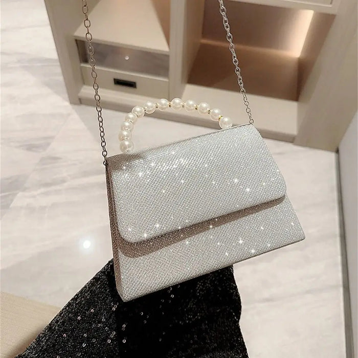 Women's Evening Clutch Bag – Soft Polyester Banquet Handbag with Metal Detailing