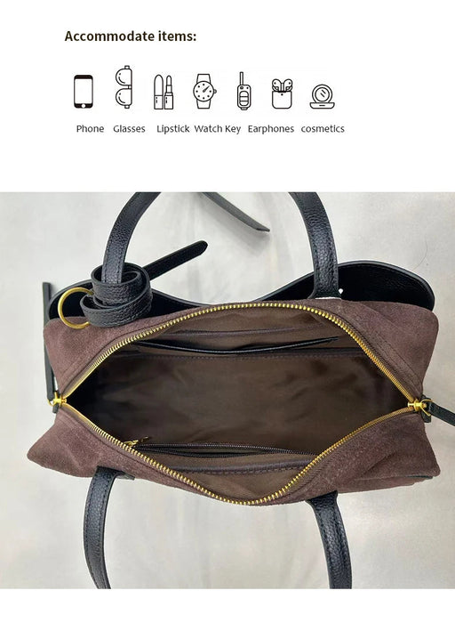 Women's Genuine Cowhide Leather Tote Bag – Large Capacity Suede Velvet Shoulder Handbag SF