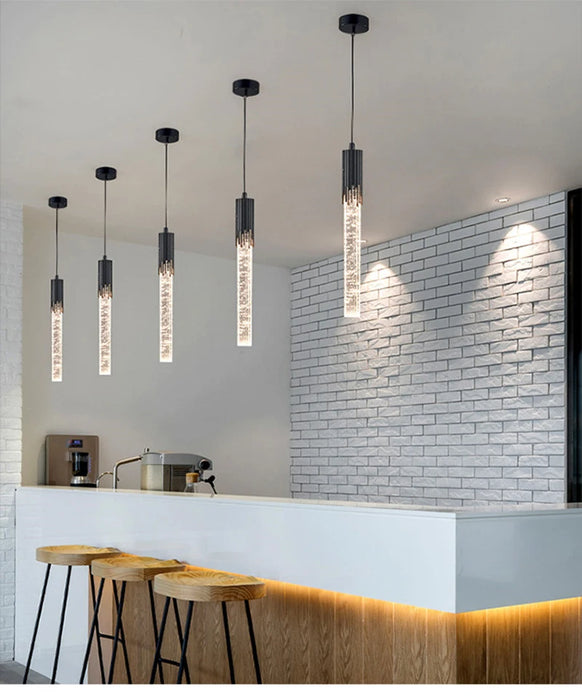 Modern Black & Gold LED Pendant Light – Crystal Rod Design for Ambient Lighting - Samanta Factory