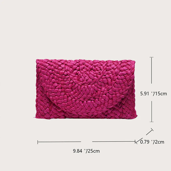 Boho Straw Flap Bag for Women – Hard Shell Summer Handbag with Cover Closure
