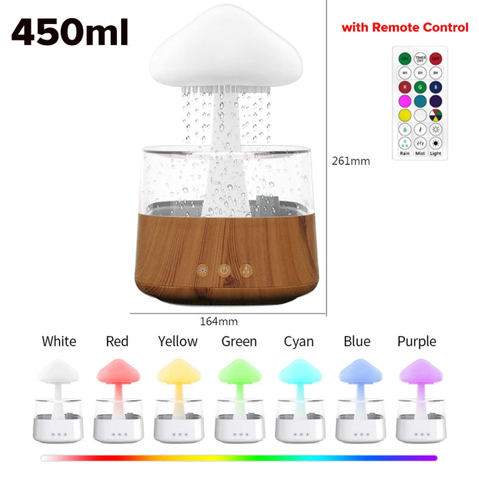 Mushroom Rain Cloud Humidifier – 7-Color LED & Aromatherapy Diffuser for Relaxation & Skin Hydration - Samanta Factory
