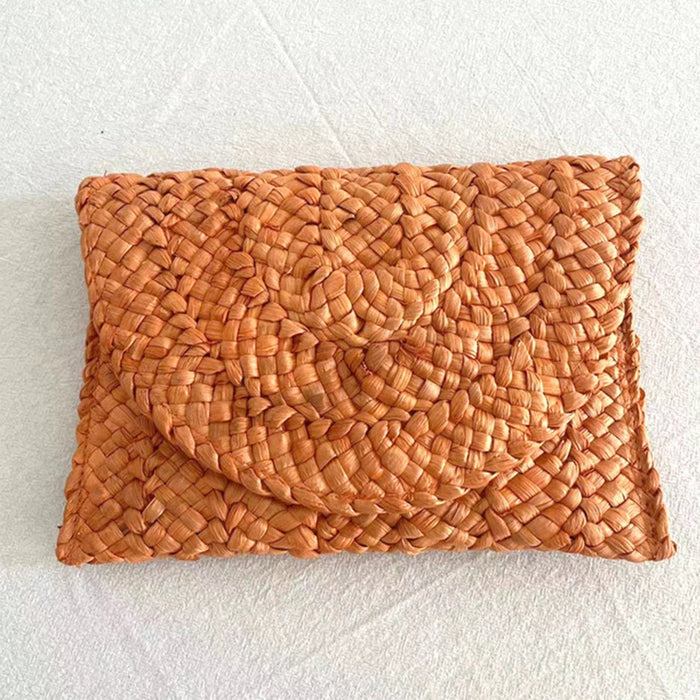 Boho Straw Flap Bag for Women – Hard Shell Woven Handbag for Summer Outings