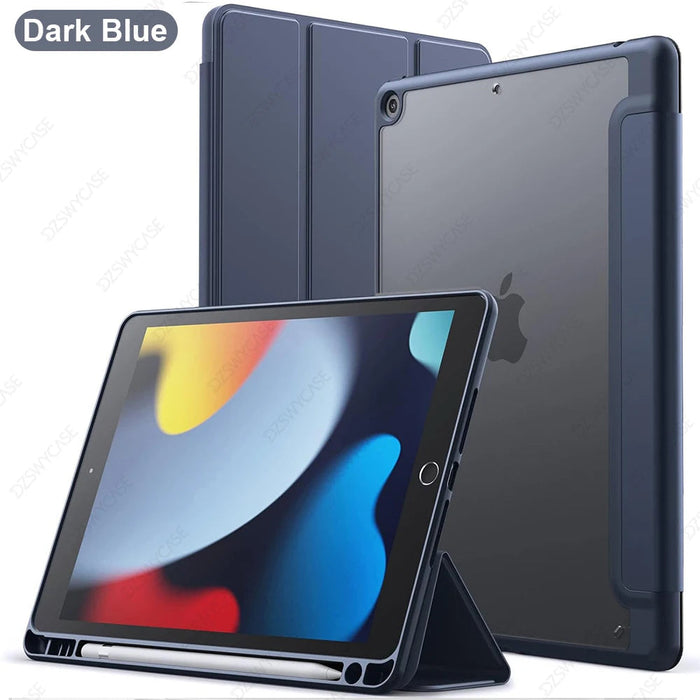 iPad 10.2" Case with Pencil Holder – Trifold Stand Clear Back Auto Sleep/Wake Cover SF