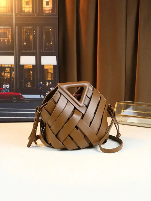 Woven Design Women Handbag, Tote Basket Bag, High-End Niche Inverted Triangle Shaped Fashion Commuter Bag, Casual Style SF