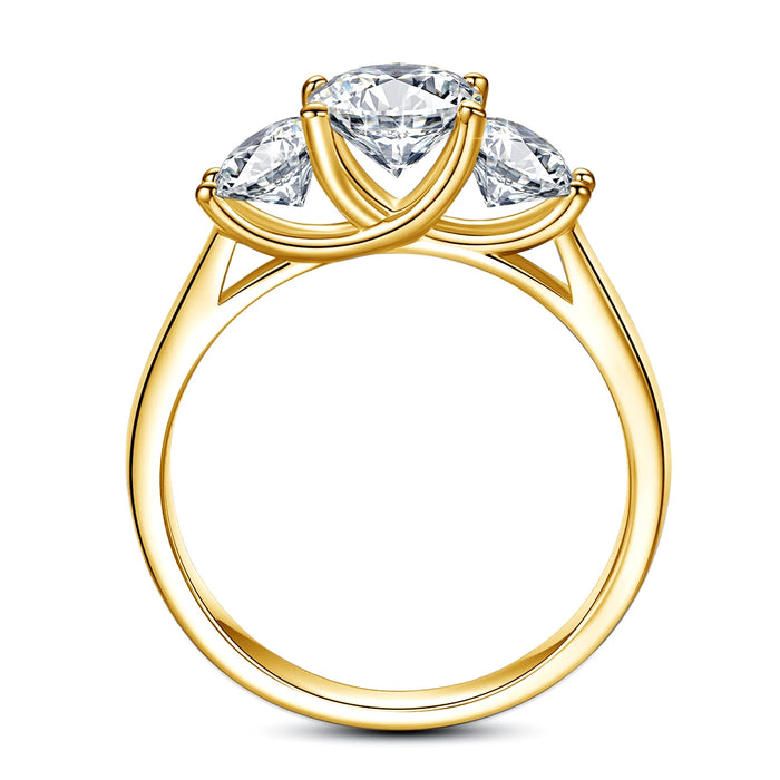3-Stone Moissanite Engagement Ring – 2 CT D Color Yellow Gold Plated S925 Silver