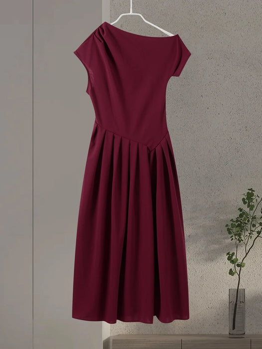 Maxi Dress – Pleated Patchwork Elegance - Samanta Factory