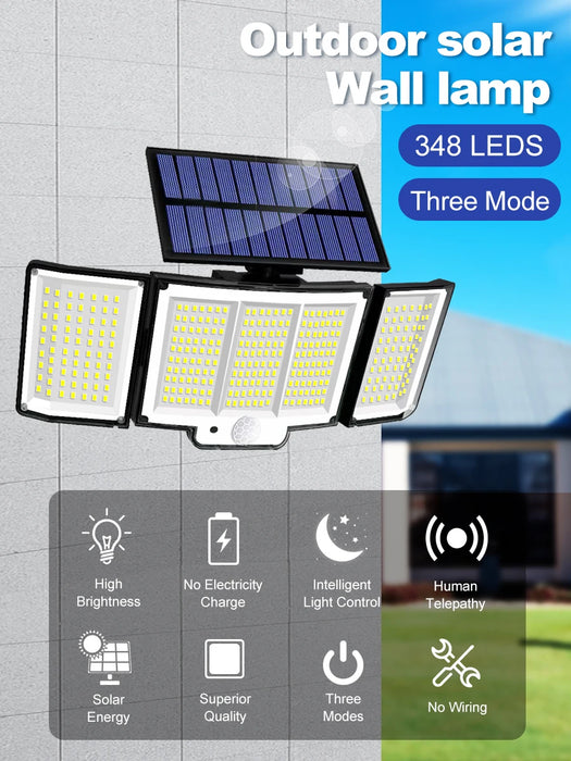 Solar Security Light – 3-Head Motion Sensor with Super Bright 348 LEDs