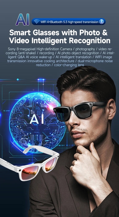 AI Smart Glasses with HD Camera & Translation – Color-Changing Bluetooth Calling Sunglasses SF