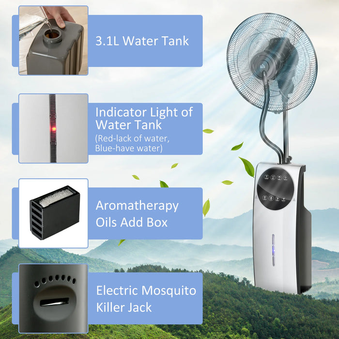 Misting Fan with Mosquito Repellent – 3.1L Tank Standing Floor Fan with Remote Control