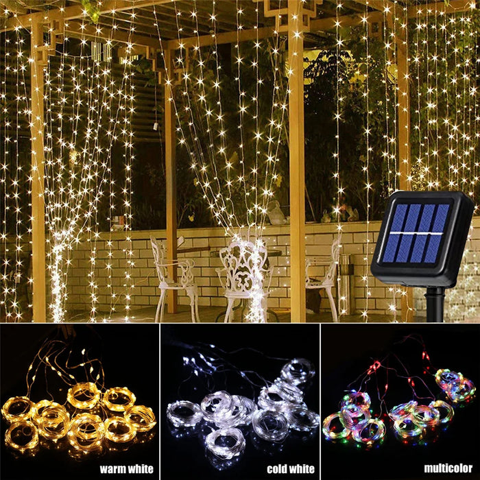 Festive Solar-Powered Curtain Lights with Waterproof Design & Remote Control - Samanta Factory