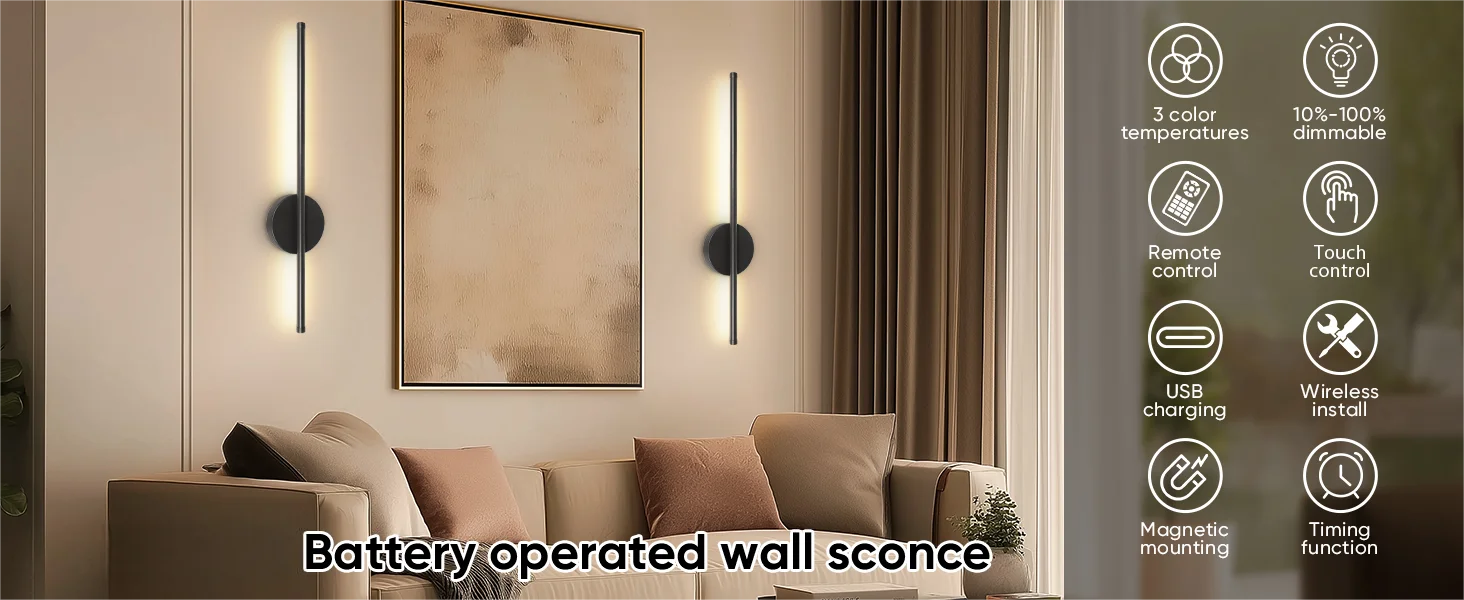 Wireless Rechargeable LED Wall Sconce – Dimmable Battery Operated Picture Light with Remote SF