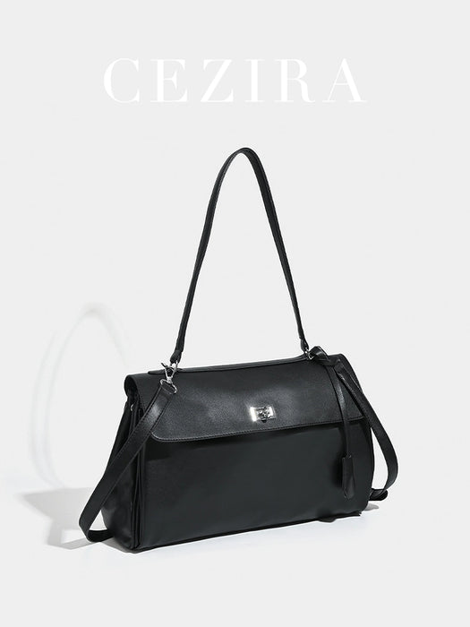 PU Leather Shoulder Bag - Lock Flap Crossbody Design