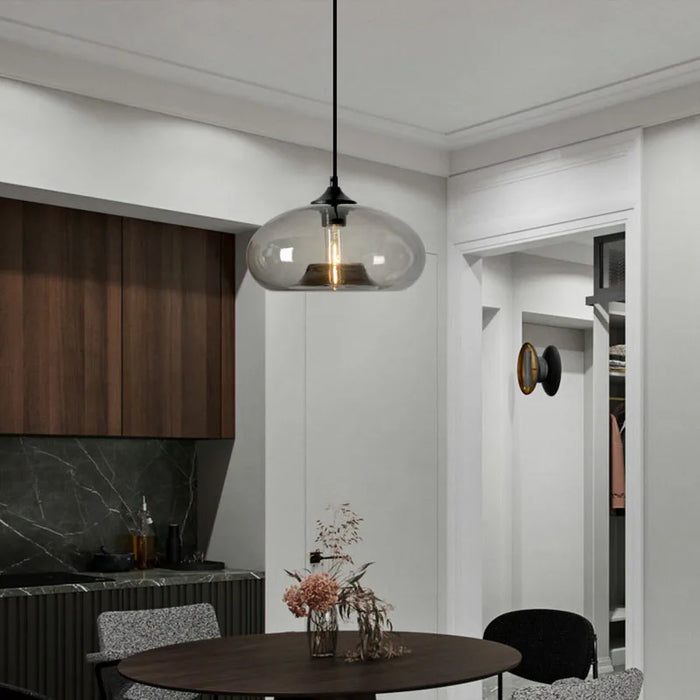 Modern Glass Pendant Light – Elegant LED Ceiling Fixture with Iron Finish - Samanta Factory
