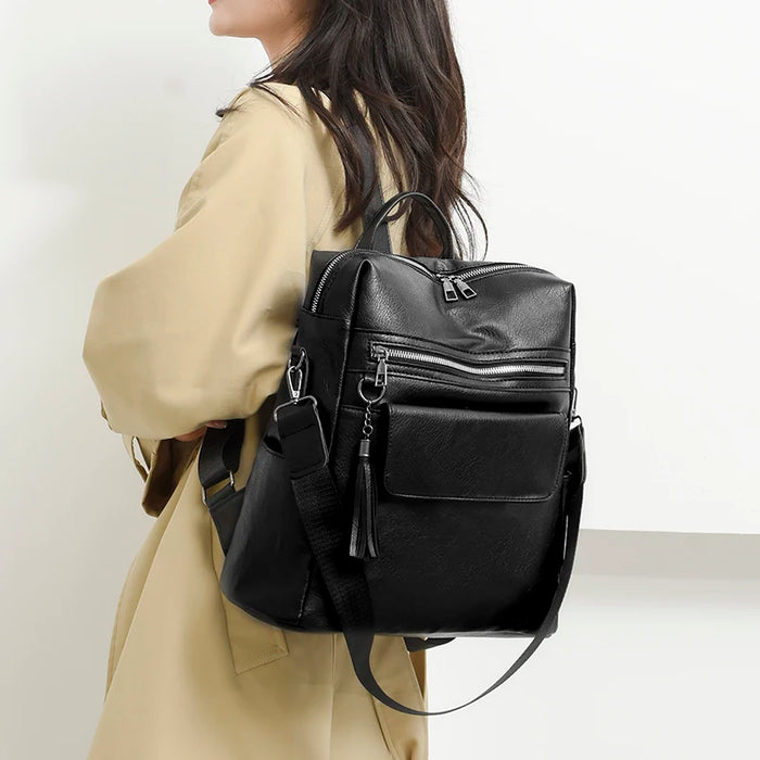 Compact PU Softback Backpack – Fashionable Tassel Design for Women